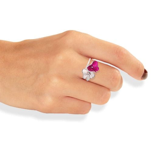 Silver Fuchsia Double Clovers Ring - Anna Stypsianou - Modalova