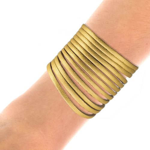 Pm - Handmade Leather Bracelet Gold Fringes - Marina Panayiotoulia - Modalova