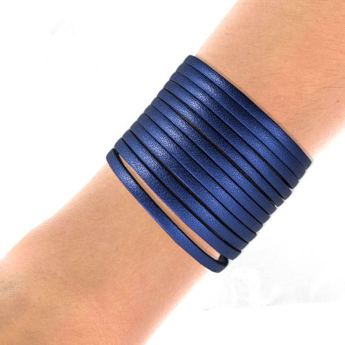 Pm - Handmade Leather Bracelet Blue Fringes - Marina Panayiotoulia - Modalova