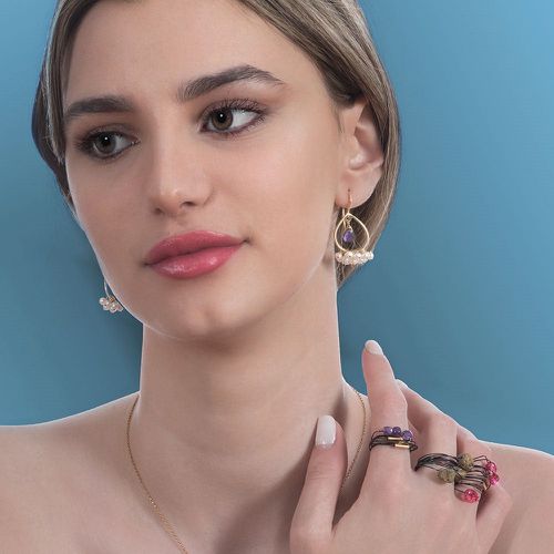Earrings With Amethyst & Pearls - Tonia Makri - Modalova
