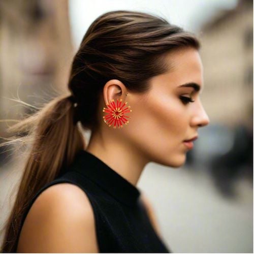 Satin Earrings Bloom Red Gold - Alexandra Tsoukala - Modalova