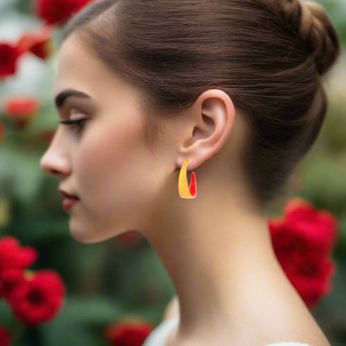 Gold Hoop Earrings With Red Enamel - Miliarakis - Modalova