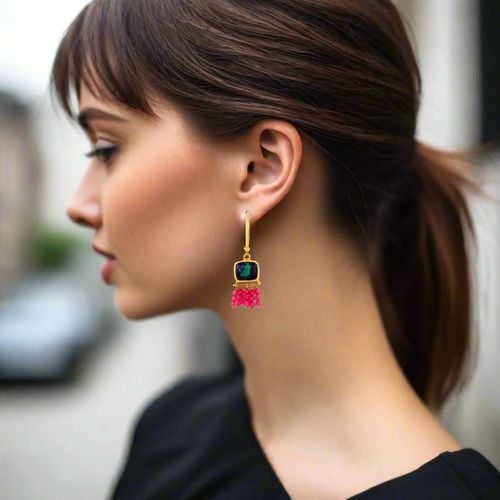 Earrings With Azurmalachite & Corundums - Tonia Makri - Modalova