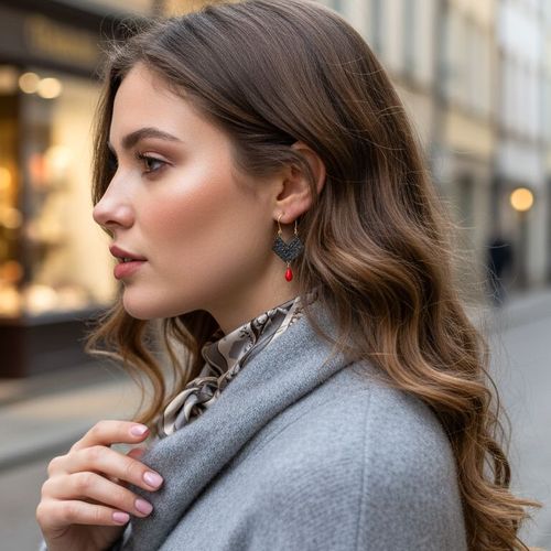Black Plated Earrings With Corals - Chrysoula Sofou - Modalova