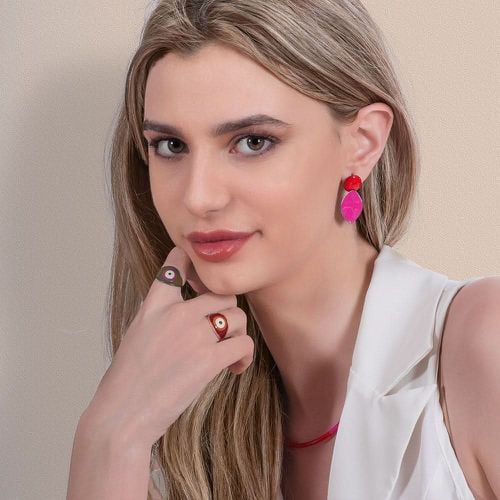 Eleni Ioannidi - Silver Red & Fucsia Enamel Earrings - Eleni Ioannidou - Modalova