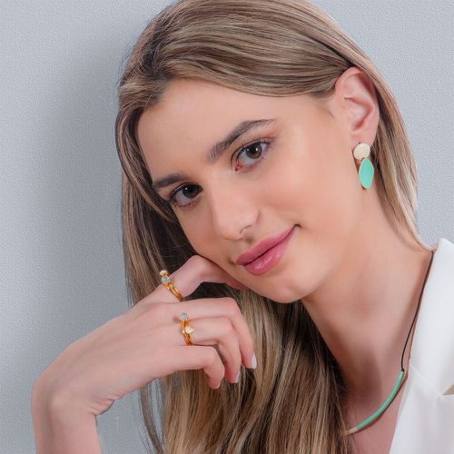 Eleni Ioannidi - Silver Earrings Green & Ecru Enamel - Eleni Ioannidou - Modalova