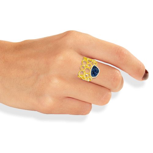 Gold Ring With Blue Crystals - Tina Kotsoni - Modalova