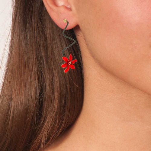 Black Silver Spiral Red Flower Earrings - Stavros - Modalova
