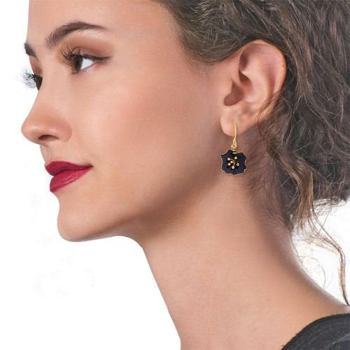Gold Plated Black Begonia Flower Earrings - Stavros - Modalova