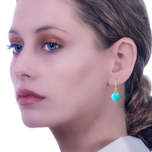 Gold Plated Silver Turquoise Heart Earrings - Amaya - Modalova