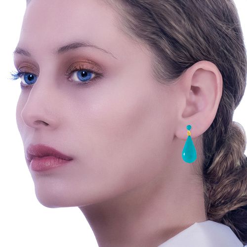 Eleni Ioannidi -Gold Enamel Earrings Turquoise Tears - Eleni Ioannidou - Modalova