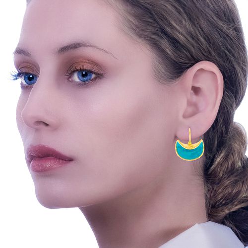 Eleni Ioannidi - Turquoise Enamel Earrings Folded Flowers - Eleni Ioannidou - Modalova
