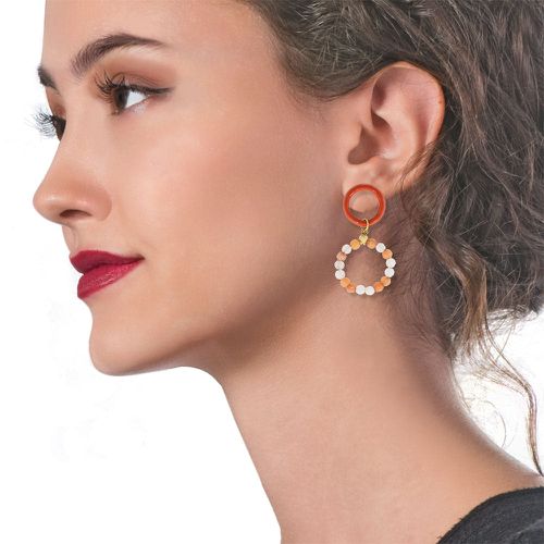 Gold Plated Silver Earrings Orange Enamel & Agate I Anthos - Athena Papa - Modalova