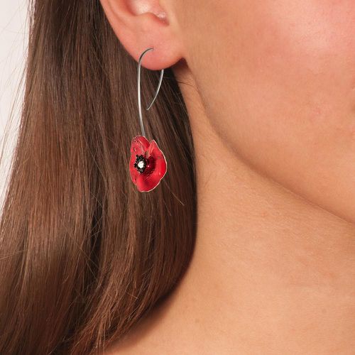 Handmade Silver Red Poppy Small Flower Drop Earrings - Anna Stypsianou - Modalova