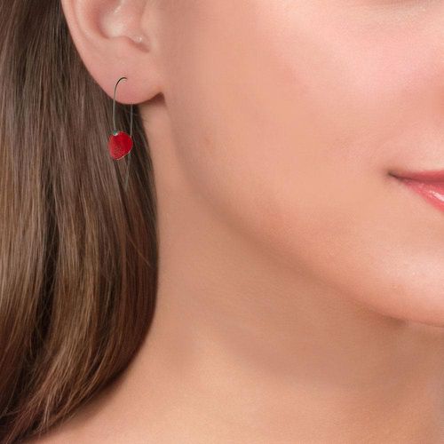 Black Silver Small Red Flower Drop Earrings - Anna Stypsianou - Modalova