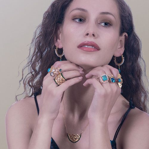 Gold Plated Silver Earrings Onyx Gemstones & Pearls - Tonia Makri - Modalova