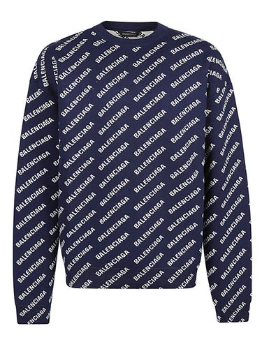 Allover Logo Cotton Crewneck Sweater - Balenciaga - Modalova
