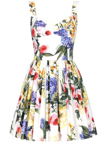 Flower Print Cotton Mini Dress - Dolce & Gabbana - Modalova