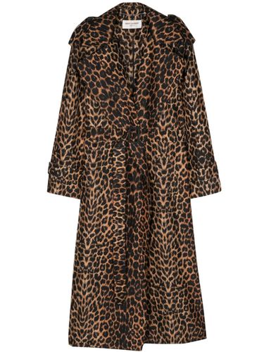 Leopard Print Silk Trench Coat - Saint Laurent - Modalova