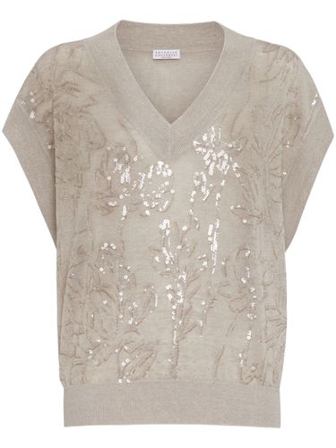 Embroidered Linen Sleeveless Sweater - Brunello Cucinelli - Modalova