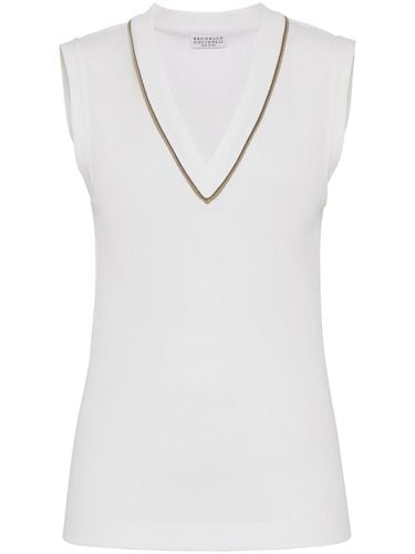 Cotton V-necked Top - Brunello Cucinelli - Modalova