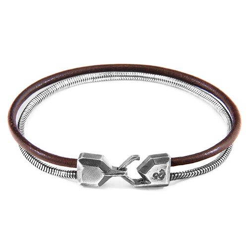 Mocha Gallant Mast Silver and Round Leather Bracelet - ANCHOR & CREW - Modalova