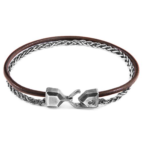 Mocha Staysail Mast Silver and Round Leather Bracelet - ANCHOR & CREW - Modalova