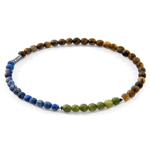 Tigers Eye Blue Sodalite and Green Jade Joshua Silver and Stone SKINNY Bracelet - ANCHOR & CREW - Modalova