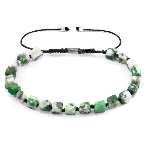 Natural Tree Agate Ralph Silver and Stone SKINNY Macrame Bracelet - ANCHOR & CREW - Modalova