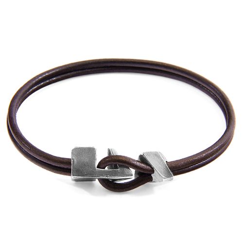 Mocha Brixham Silver and Round Leather Bracelet - ANCHOR & CREW - Modalova