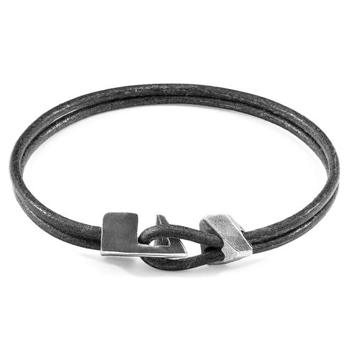 Shadow Brixham Silver and Round Leather Bracelet - ANCHOR & CREW - Modalova