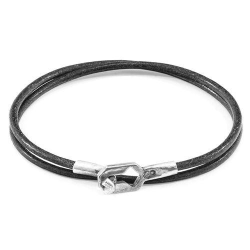 Shadow Tenby Silver and Round Leather Bracelet - ANCHOR & CREW - Modalova