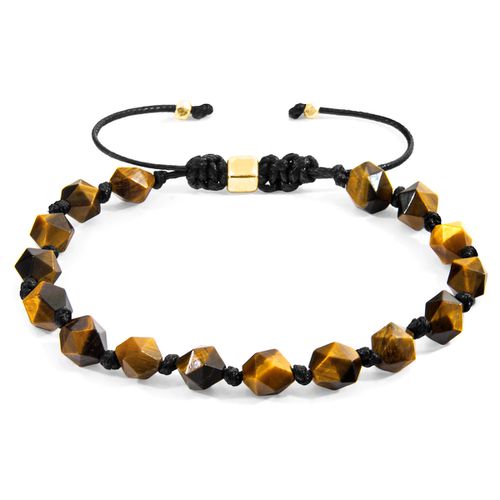 Tigers Eye Zebedee 9ct Yellow Gold and Stone Beaded Macrame Bracelet - ANCHOR & CREW - Modalova