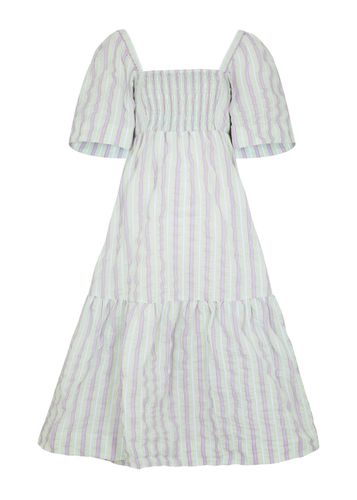 Striped Seersucker Midi Dress - - 8 - Ganni - Modalova