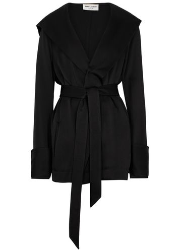 Belted Hooded Satin Wrap Jacket - - 10 - Saint Laurent - Modalova