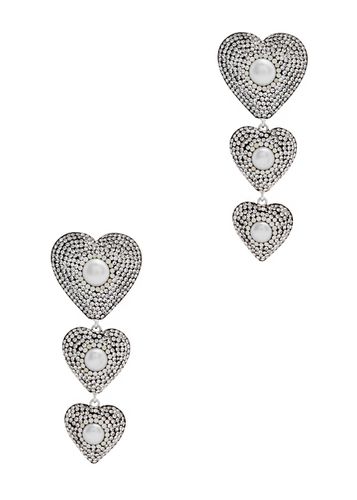 Heart Rhodium-plated Drop Earrings - One Size - Soru Jewellery - Modalova