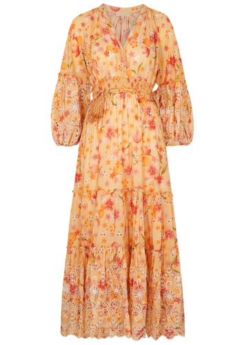 Floral-print Broderie-anglaise Cotton Midi Dress - - XS - Bytimo - Modalova