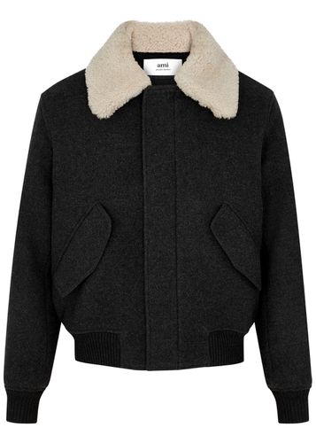 Shearling-trimmed Wool Jacket - - L - AMI Paris - Modalova