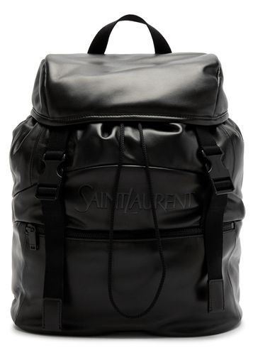 Logo Leather Backpack - Black - Saint Laurent - Modalova