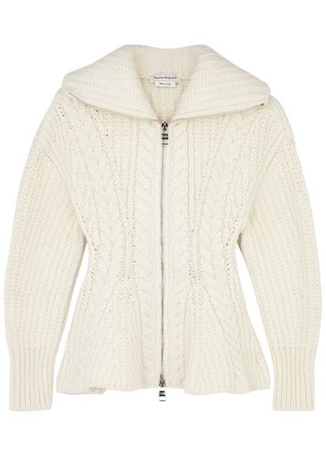 Cable-knit Peplum Wool-blend Cardigan - - L (UK14 / L) - Alexander McQueen - Modalova