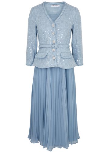 Pleated Chiffon and Bouclé-tweed Midi Dress - - 12 (UK12 / M) - Self-portrait - Modalova
