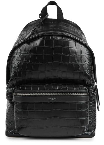 City Crocodile-effect Leather Backpack - Black - Saint Laurent - Modalova