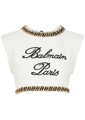 Logo-embroidered Cropped Tweed top - - 38 (UK10 / S) - Balmain - Modalova