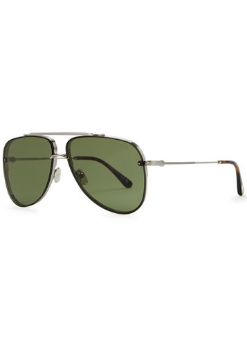 Leon Aviator-style Sunglasses, Sunglasses, Metal, Aviator, Designer Engraved Lenses, 100% UV Protection - Tom ford - Modalova