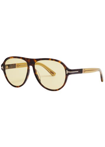 Quincy Aviator-style Sunglasses, Sunglassses, , Aviator, Designer-engraved Lenses, Signature T Insert at Temples, Clear Tips - Tom ford - Modalova