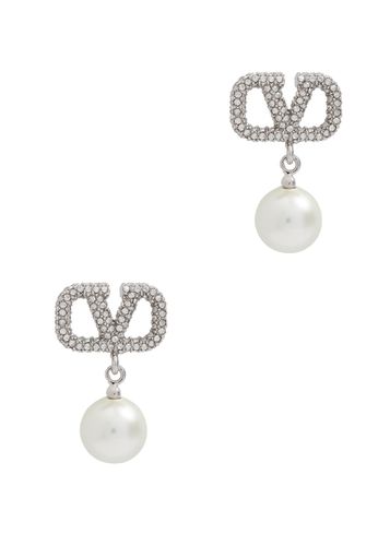 VLogo Crystal and Pearl-embellished Drop Earrings - Valentino Garavani - Modalova