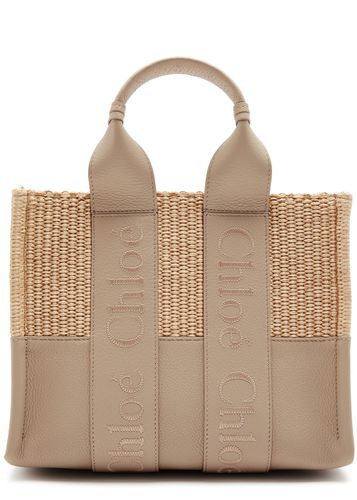 Chloe Woody Mini Raffia and Leather Tote - Grey - Chloé - Modalova