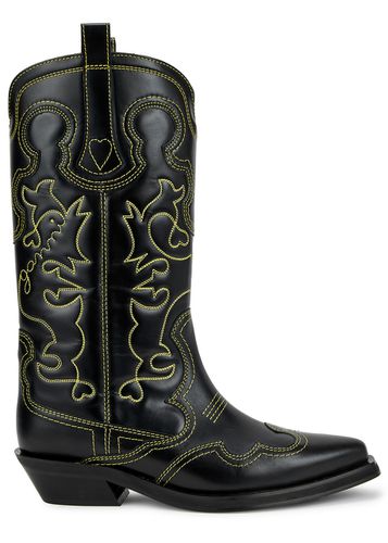 Embroidered Leather Cowboy Boots - - 3 - Ganni - Modalova