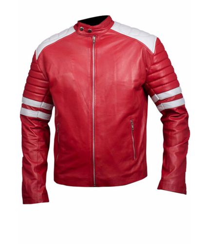 Fight Club Mayhem Leather Jacket Red & White - Feather skin - Modalova