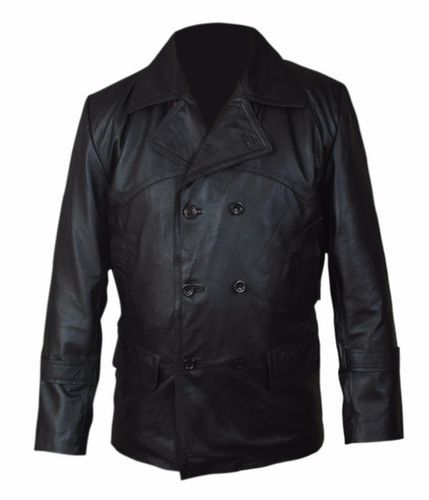 Dr. Who Faux Black Leather Jacket U Boat Inspired by Christopher Eccleston - Feather skin - Modalova